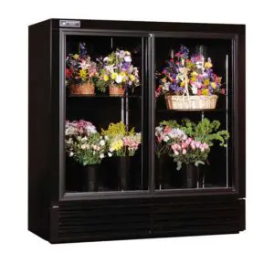 Sliding door floral refrigerator designed for flower storage and display by Powers Equipment