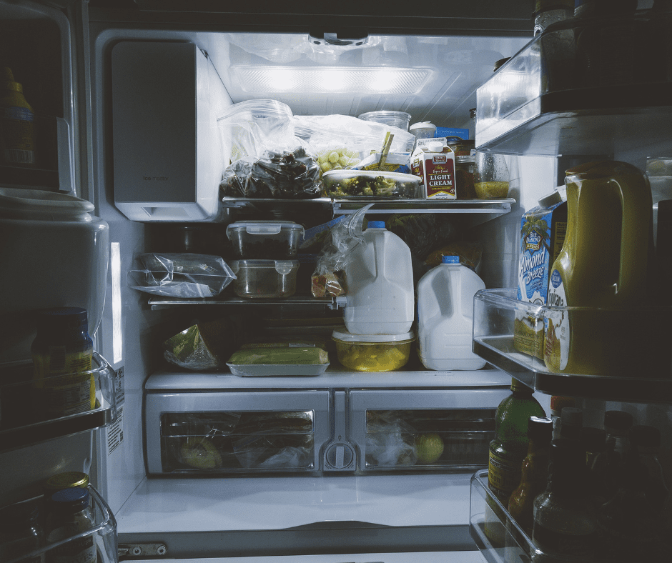 Milk containers stored in the fridge