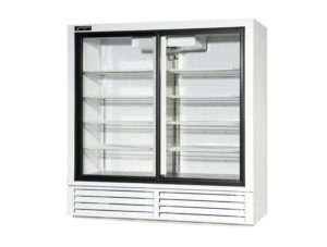 Sliding glass door refrigerators 