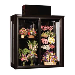 Exterior image of a top-mount sliding door commercial floral cooler