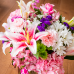 Bright pink and purple floral arrangement