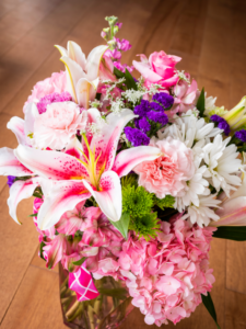 Bright pink and purple floral arrangement