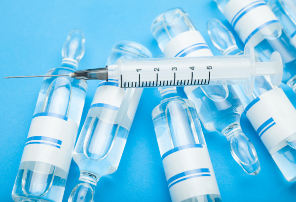 Vaccine in glass medical ampoules